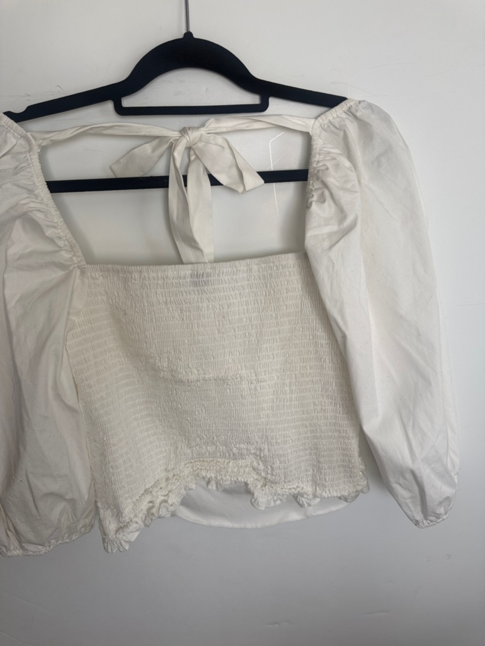 Wayf Cream Ruched Square-Neck Tie-Back Blouse - Picture 3 of 4